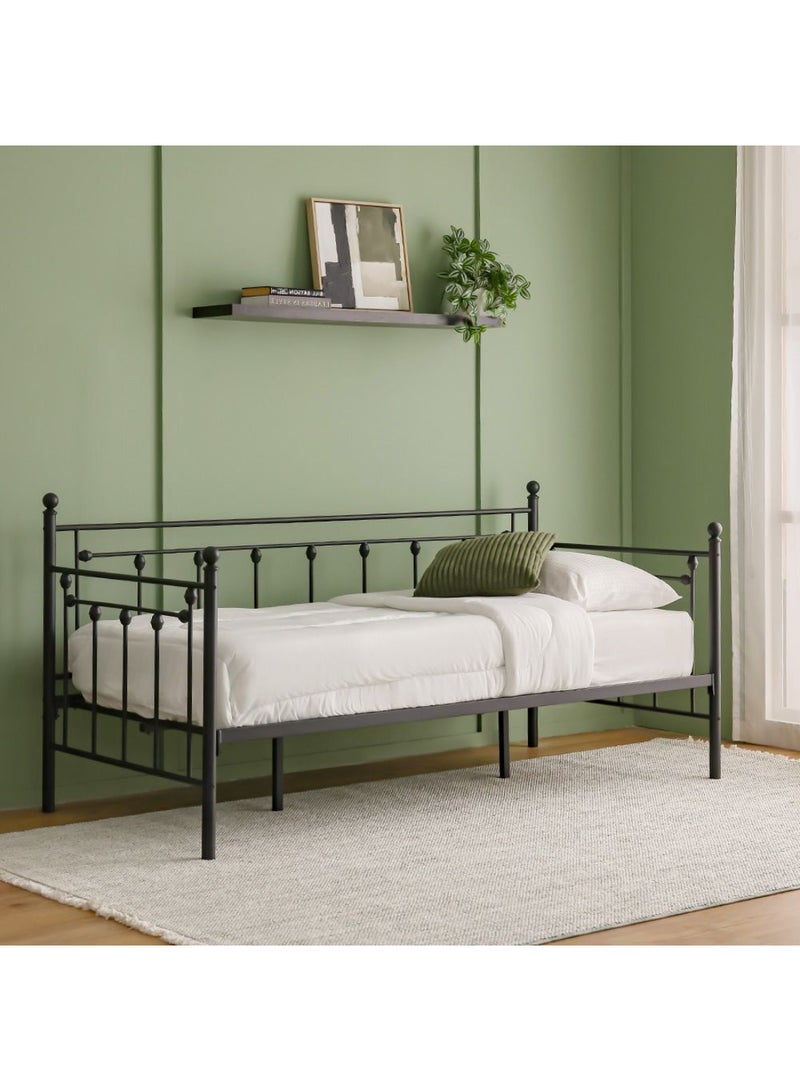 DANUBE HOME Bella Arrow 90x200 Metal Day Bed Without Mattress | Convertible Sleeping Sofabed | Comfortable Living Room Furniture L209xW96.8xH100cm - Black  - Image 1