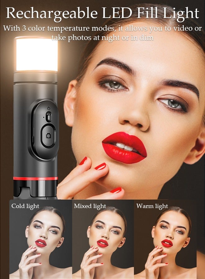 DUNISO Selfie Stick, All-in-1 Extendable Cell Phone Tripod Stand,360° Rotate Phone Tripod with Wireless Remote Shutter and Fill Light,Group Selfies/Live Streaming/Video Recording Compatible with All Phones - Image 5