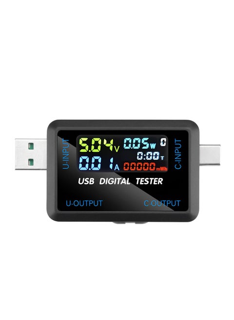 USB C Tester, 2 in 1 Tester Color Screen IPS Digital Multimeter, Voltage, Cur, Pwr, Resistance, Elec, Temp, Capacity, Tme, Fast Charging, Dual Interface Supports Multiple Fast Charging Protocols