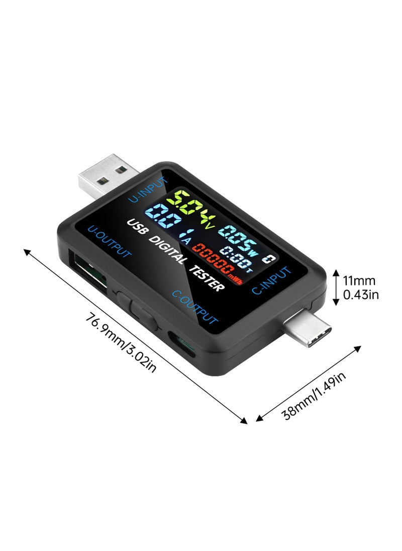 Excefore - USB C Tester, 2 in 1 Tester Color Screen IPS Digital Multimeter, Voltage, Cur, Pwr, Resistance, Elec, Temp, Capacity, Tme, Fast Charging, Dual Interface Supports Multiple Fast Charging Protocols - Image 1