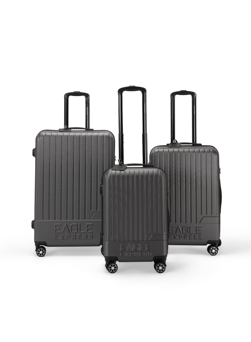 Eagle Express Fusion ABS Hard Trolley Luggage Set - 3 Pieces (20/24/28 Inch) - Dark Grey - Free Protective Cover - 1-Year Warranty - Image 1