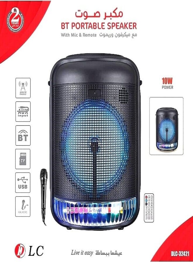 DLC Rechargeable 8" Bluetooth LED Speaker with USB, Aux, Mic Inputs, FM Radio, TWS Stereo Sound, and Carry Handle  - Image 1