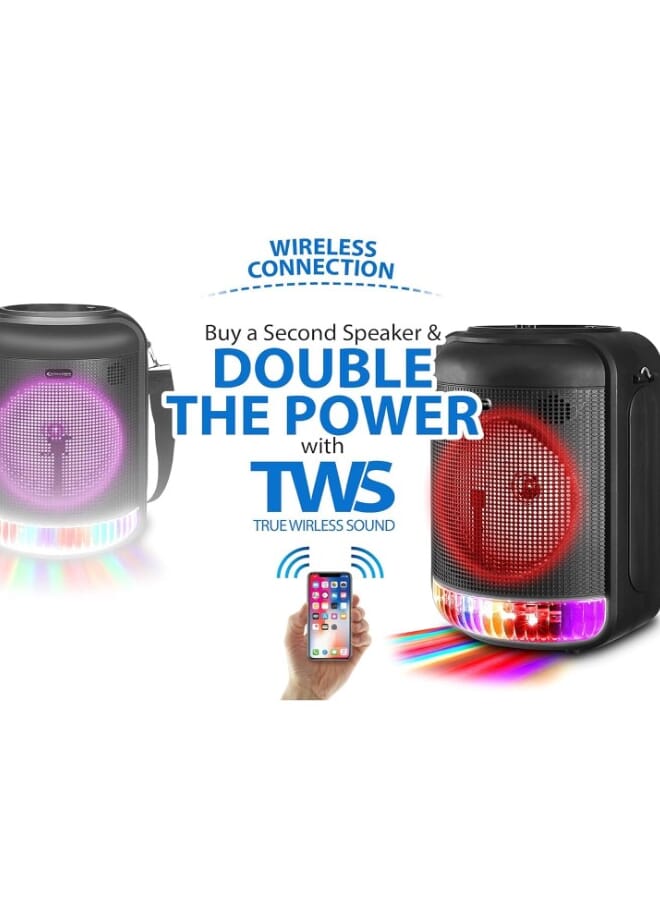DLC Rechargeable 8" Bluetooth LED Speaker with USB, Aux, Mic Inputs, FM Radio, TWS Stereo Sound, and Carry Handle  - Image 4