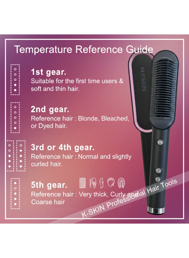K.SKIN Electric Hair Straightening Comb, Ceramic Ion Brush, PTC Fast Heating, 5 Heat Levels, Anti-Scald & Frizz Control Styling Tool for Women - Image 2