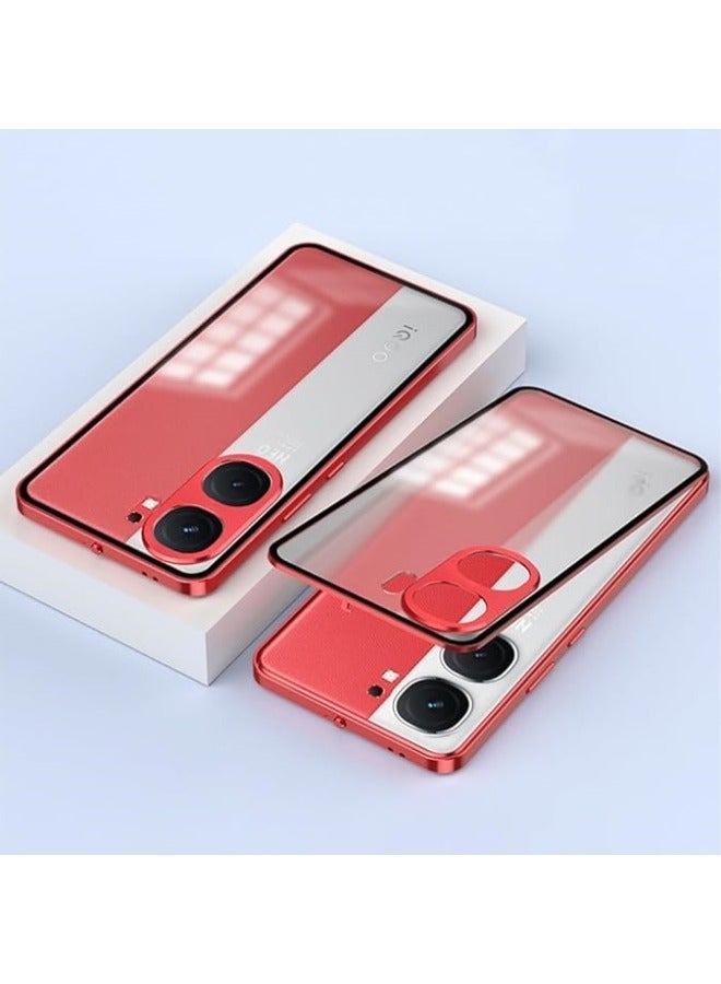 Case Compatible with IQOO NEO 9/9 Pro, Magnetic Metal Frame+Matte Translucent Tempered Glass Back, Non Slip Shockproof Camera Protector - Image 1