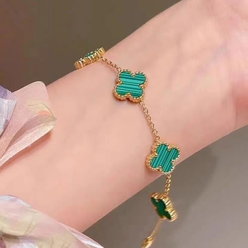 MEENAZ Clover Anti Tarnish Bracelet for Women Stylish Stainless Steel Woman Fashion Jewellery Aesthetic Accessories Girls Chain Gold Plated Green Designer Bracelet, Premium Steel,Waterproof 117 - Image 2