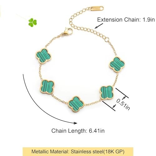 MEENAZ Clover Anti Tarnish Bracelet for Women Stylish Stainless Steel Woman Fashion Jewellery Aesthetic Accessories Girls Chain Gold Plated Green Designer Bracelet, Premium Steel,Waterproof 117 - Image 5