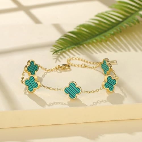 MEENAZ Clover Anti Tarnish Bracelet for Women Stylish Stainless Steel Woman Fashion Jewellery Aesthetic Accessories Girls Chain Gold Plated Green Designer Bracelet, Premium Steel,Waterproof 117 - Image 4