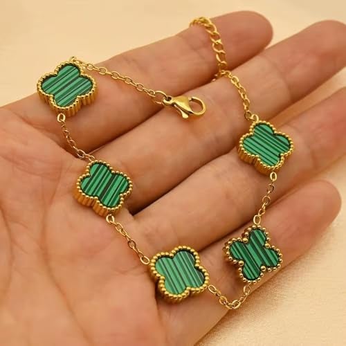 MEENAZ Clover Anti Tarnish Bracelet for Women Stylish Stainless Steel Woman Fashion Jewellery Aesthetic Accessories Girls Chain Gold Plated Green Designer Bracelet, Premium Steel,Waterproof 117 - Image 3