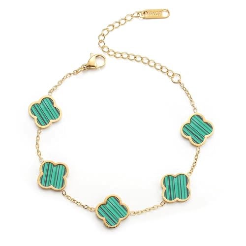 MEENAZ Clover Anti Tarnish Bracelet for Women Stylish Stainless Steel Woman Fashion Jewellery Aesthetic Accessories Girls Chain Gold Plated Green Designer Bracelet, Premium Steel,Waterproof 117 - Image 1
