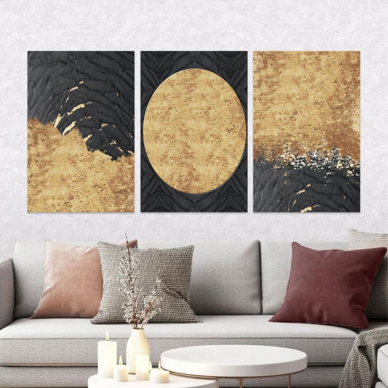 Marktna Three luxurious modern-designed canvas prints with a hollow frame, measuring (150×70), three pieces - Image 1