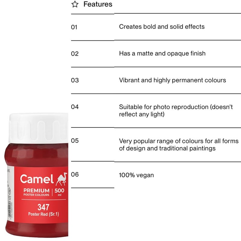 Camlin Doon Sales - Camlin Kokoyu Student Poster Colours (Poster Red) 500ml - Image 3