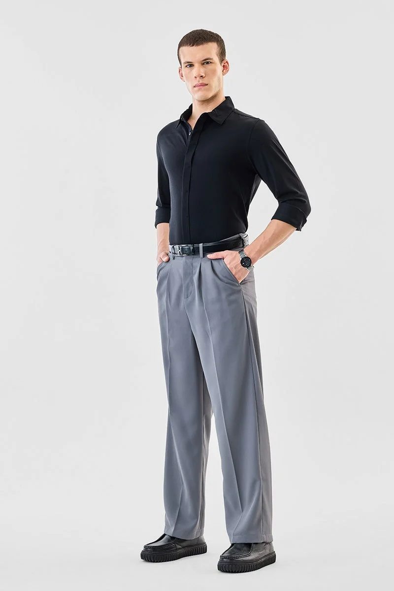 SNITCH Black Solid Long Sleeve Regular Fit Formal Shirt