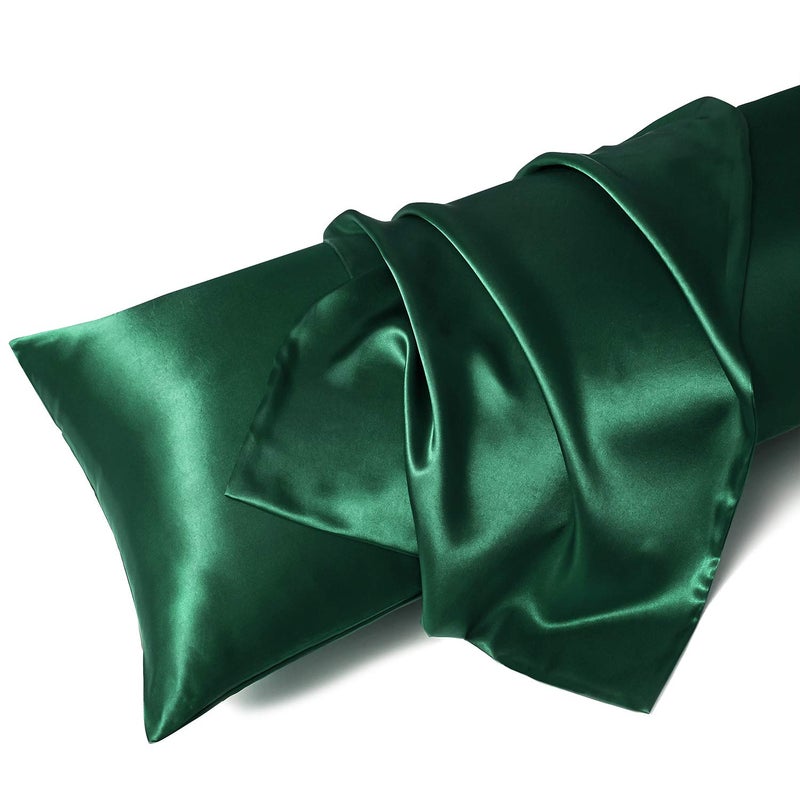 MR&HM MRHM Satin Body Pillow Cover Soft and Breathable Body Pillow Case with Envelope Closure Cooling and Silky Long Pillowcase for Hair and SkinGrey 20x54 Dark Green  - Image 1