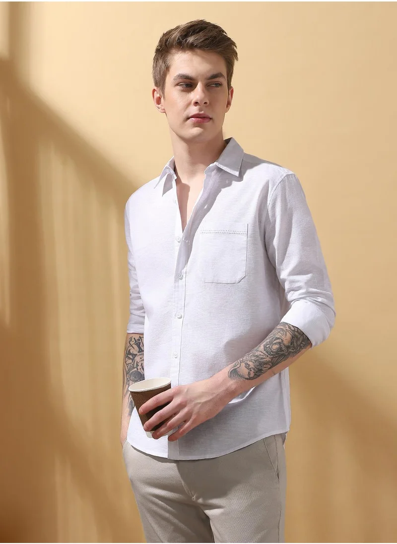 Dennis Lingo Upgrade your wardrobe with this premium White Regular Fit Shirts Textured design crafted from 100% Cotton featuring Long Sleeves with Button closure.