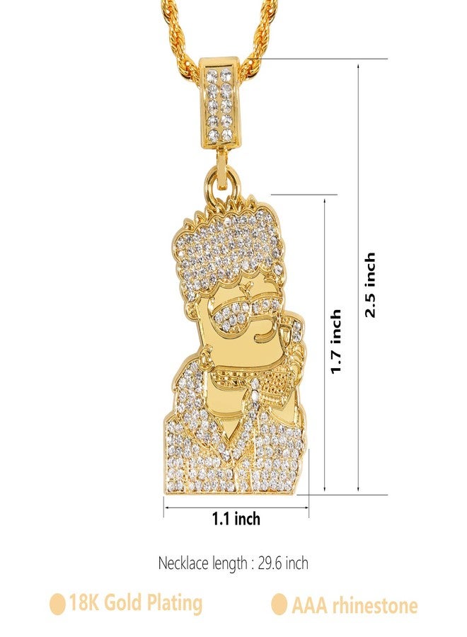 putouzip Bart Chain Necklace 18K Gold Plated Fully Iced Out Zircon Stainless Steel Pendant For Men Gift(Gold) - Image 2