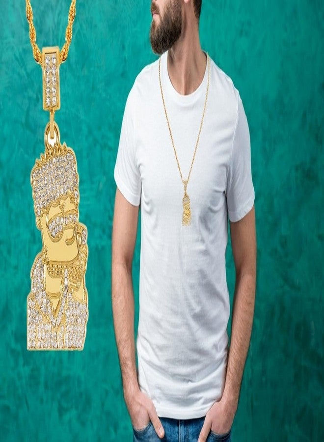 putouzip Bart Chain Necklace 18K Gold Plated Fully Iced Out Zircon Stainless Steel Pendant For Men Gift(Gold) - Image 4