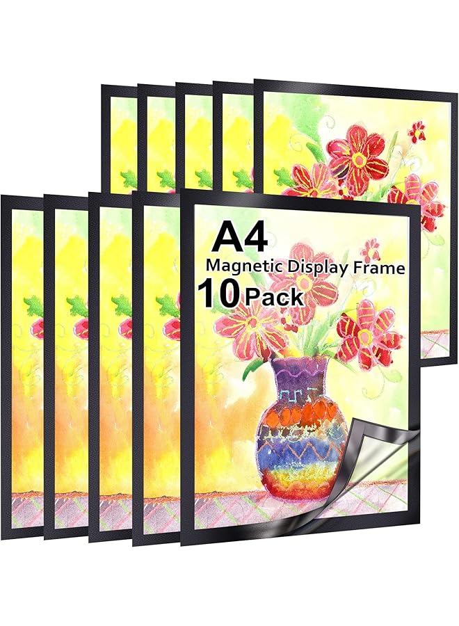 The Bros A4 Self Adhesive Magnetic Display Frame, Magnetic Paper Holder for License, Photos, Documents (10Pack, Black)