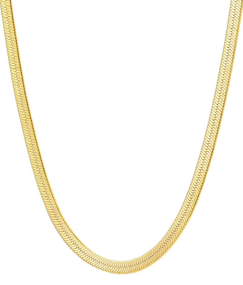 Fiusem Necklace for Women, 14K Gold Plated Herringbone Chain for women， Herringbone Snake Chain Necklace, 4mm(W) 16"(L) - Image 1