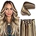 Licoville Clip in Hair Extensions Real Remy Human Hair Clip ins Medium Brown Mixed Bleach Blonde Highlight Human Hair Extensions Silky Straight Brown Blonde Clip in Extension 20 Inch 5Pieces 70G - Image 2