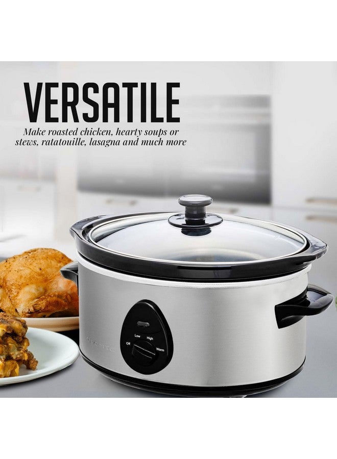 Ovente OVENTE 3.7-Quart Manual Slow Cooker with 3 Cooking Settings, Dishwasher Safe Stoneware and Glass Lid, Stainless Steel Body, Removable Oval Pot for Entrees, Soups, Sauces, Stews & Dips, Silver SLO35ABR - Image 4