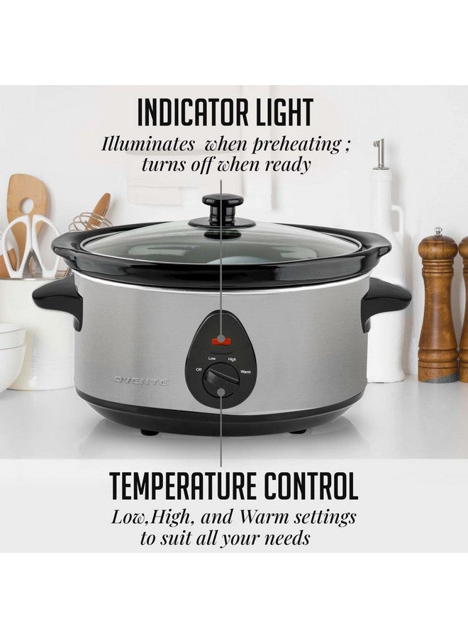 Ovente OVENTE 3.7-Quart Manual Slow Cooker with 3 Cooking Settings, Dishwasher Safe Stoneware and Glass Lid, Stainless Steel Body, Removable Oval Pot for Entrees, Soups, Sauces, Stews & Dips, Silver SLO35ABR - Image 3