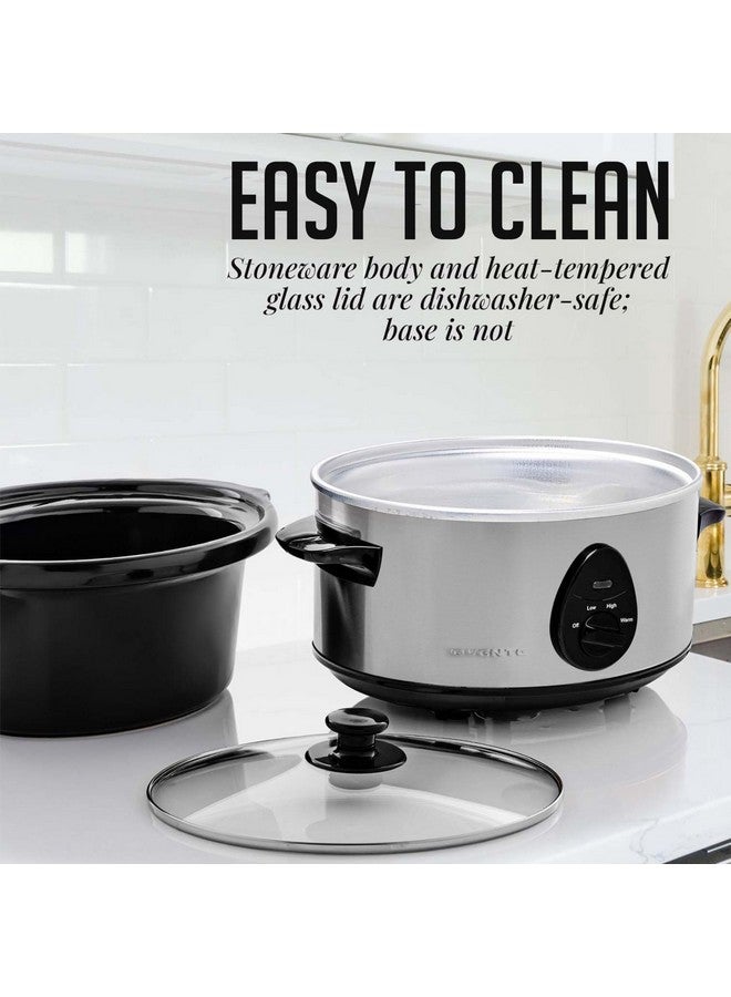 Ovente OVENTE 3.7-Quart Manual Slow Cooker with 3 Cooking Settings, Dishwasher Safe Stoneware and Glass Lid, Stainless Steel Body, Removable Oval Pot for Entrees, Soups, Sauces, Stews & Dips, Silver SLO35ABR - Image 5