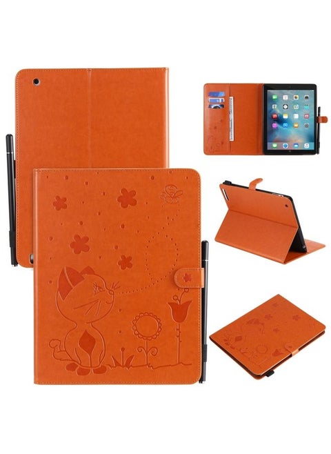 Case Cover For iPad 4 / 3 / 2 Cat Bee Embossing Pattern Horizontal Flip Leather Case with Holder & Card Slots & Wallet & Pen Slot & Wake-up / Sleep Function Orange