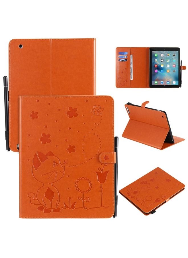 Case Cover For iPad 4 / 3 / 2 Cat Bee Embossing Pattern Horizontal Flip Leather Case with Holder & Card Slots & Wallet & Pen Slot & Wake-up / Sleep Function Orange