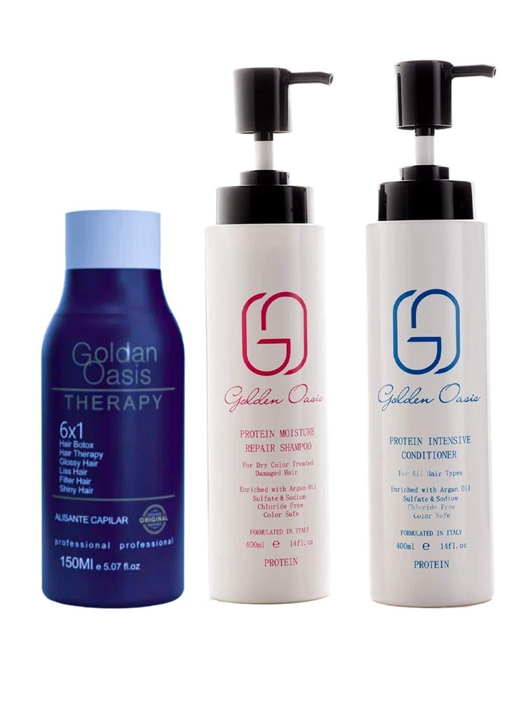 Golden Oasis Therapy Set Liss Protein150ML With Shampoo 400 Ml And Conditioner 400 Ml For Daily Hair Care After Protein - Image 1