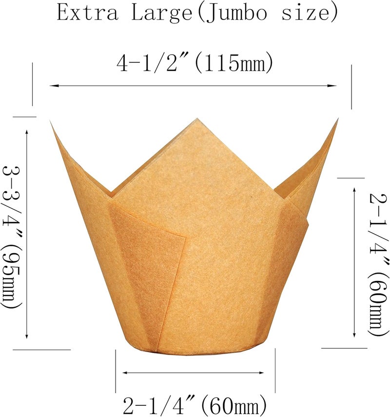 QLSmypkg Extra Large Jumbo Muffin Greaseproof paper Baking cupcake cups, 2-1/4" x 3-3/4" Natural Tulip Baking Cup Case of 125 pcs (Extra Large) (125) - Image 2
