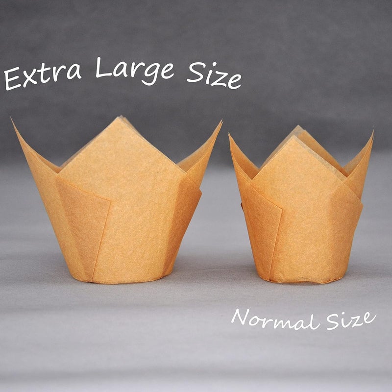QLSmypkg Extra Large Jumbo Muffin Greaseproof paper Baking cupcake cups, 2-1/4" x 3-3/4" Natural Tulip Baking Cup Case of 125 pcs (Extra Large) (125) - Image 3