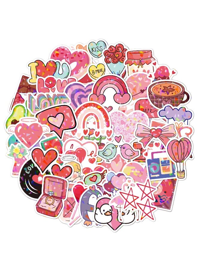 50PCS Gleaming Stickers for Valentine Day Love Heart Themed Sticker with Irresistibly Romantic DIY and Declaration for Laptop Water Bottle and Scrapbook Sturdy Enchantingly Sparkling - Image 1