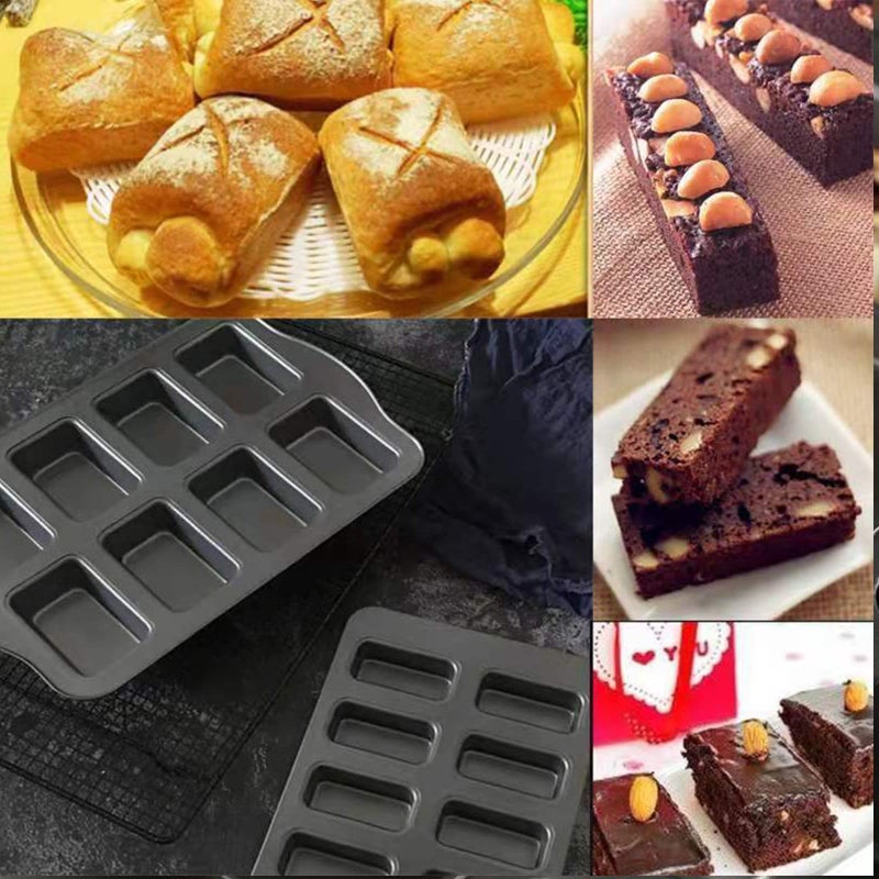 PLAZOTTA 2 Packs 8 Cavity Non-Stock Mini Loaf Pan with Silicone Handle, Mini Bread Loaf Baking Pan Mini Brownie Pan Cheesecake Mould Rectangular Bar - Image 5