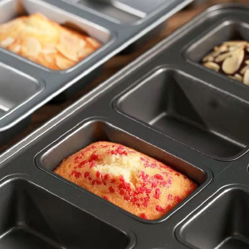 PLAZOTTA 2 Packs 8 Cavity Non-Stock Mini Loaf Pan with Silicone Handle, Mini Bread Loaf Baking Pan Mini Brownie Pan Cheesecake Mould Rectangular Bar - Image 4