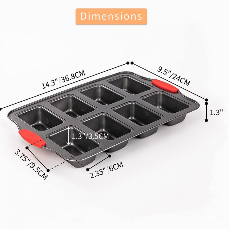 PLAZOTTA 2 Packs 8 Cavity Non-Stock Mini Loaf Pan with Silicone Handle, Mini Bread Loaf Baking Pan Mini Brownie Pan Cheesecake Mould Rectangular Bar - Image 2