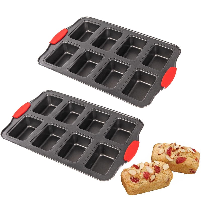 PLAZOTTA 2 Packs 8 Cavity Non-Stock Mini Loaf Pan with Silicone Handle, Mini Bread Loaf Baking Pan Mini Brownie Pan Cheesecake Mould Rectangular Bar - Image 3