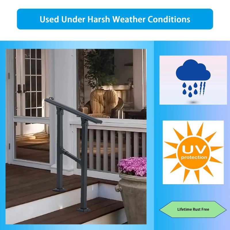 PICESA 1 Step Handrail for Outdoor Steps, Premium Aluminum Alloy Railing Set, Porch Railing Kit,Free Installation Kits Included, Used Under Harsh Weather Conditions,Rust Free, for 1 Step. - Image 4