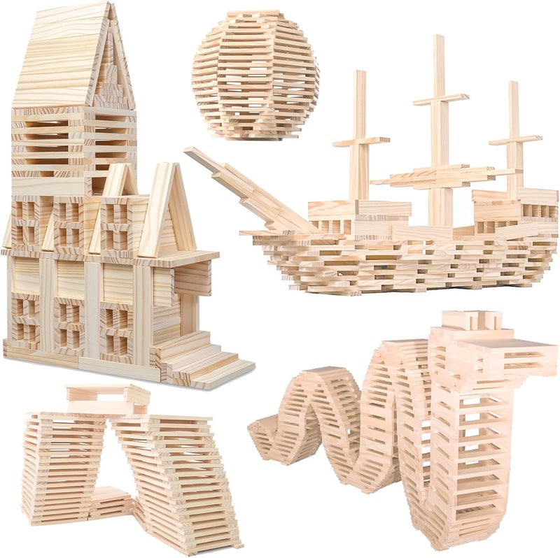 NiToy Wooden Castle Building Blocks 200PCS Set Toy, Montessori Solid Pine Wood Block Playset Kit Create Various Shapes, Educational Building Toys, Stimulating Different Toy - Image 1