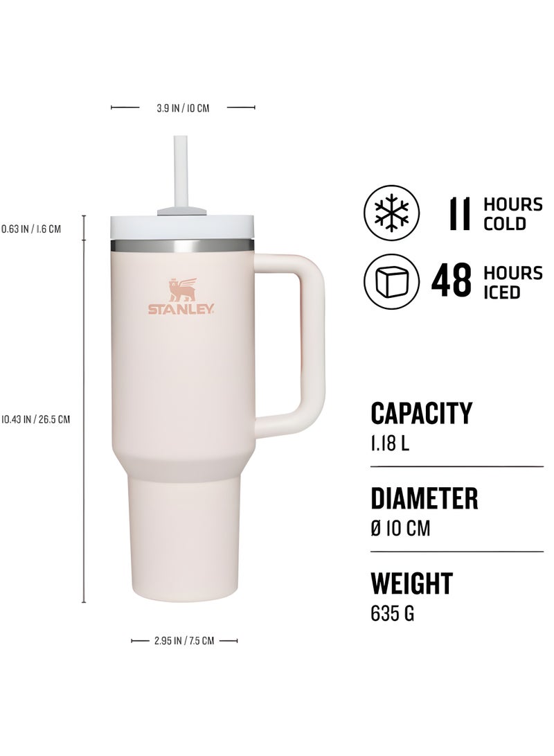 Stanley STANLEY Quencher H2.0 Flowstate Tumbler 1.2L | Metal Water Bottle with Straw, Handle & Lid | Keeps Cold for 11 Hours | Keeps Iced for 48 Hours | Dishwasher Safe | Travel Mug for Cold Drinks | 1-Pack (Rose Quartz)  - Image 2