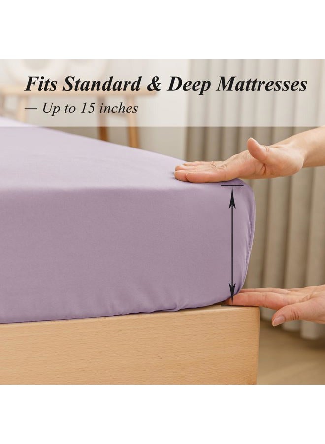 ALYVIA SPRING Twin Fitted Sheet Only - Premium 1800 Super Soft & Cozy Microfiber, Wrinkle, Fade, Shrinkage Resistant Deep Pocket Twin Size Fitted Bottom Sheet, Lavender - Image 3