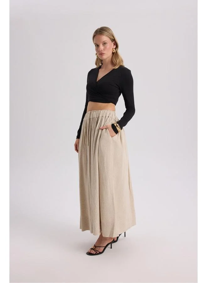 Bohemai  Gabbiano Laced Pleated Beige Linen Skirt for Women | Best Price UAE