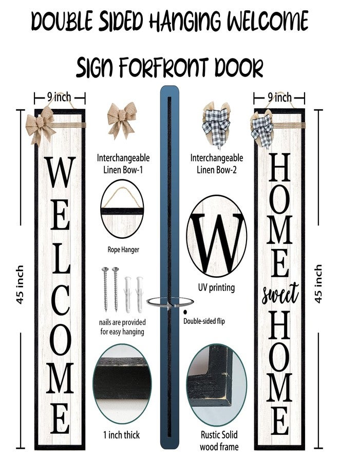 Surfapans Outdoor Welcome Sign for Front Porch Standing Large 2 Sided 45"X9" Wooden Frame Tall Vertical Leaner Long Home Sweet Home Front Door Sign for Rustic Outside Farmhouse Modern Decor (Black) - Image 2