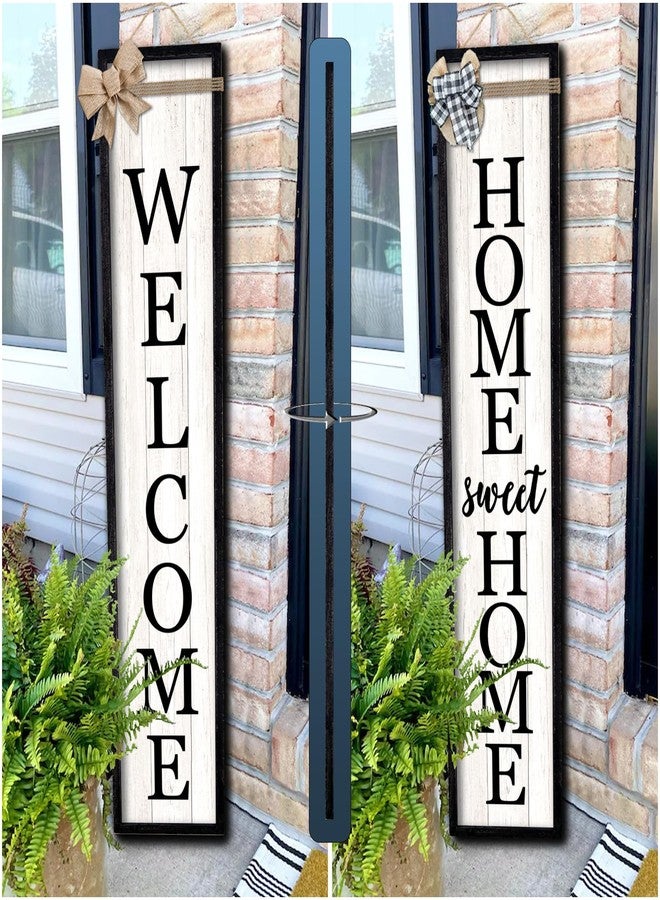 Surfapans Outdoor Welcome Sign for Front Porch Standing Large 2 Sided 45"X9" Wooden Frame Tall Vertical Leaner Long Home Sweet Home Front Door Sign for Rustic Outside Farmhouse Modern Decor (Black) - Image 1