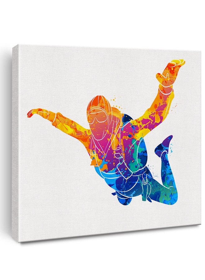 Nvhai Parachute Watercolor Wall Jump Hanging Skydiving Canvas Painting Prints for Home Office Wall Decor Framed Sports Artwork Gifts(12x15) - Image 1