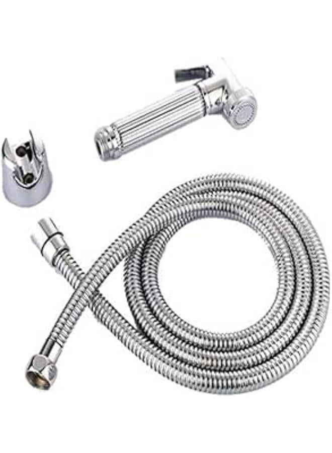 Toilet Bidet Spray Hand Held With Holder And Hose Stainless Steel, Size 120 Cm, Metallic Silver, D170609 - Image 1