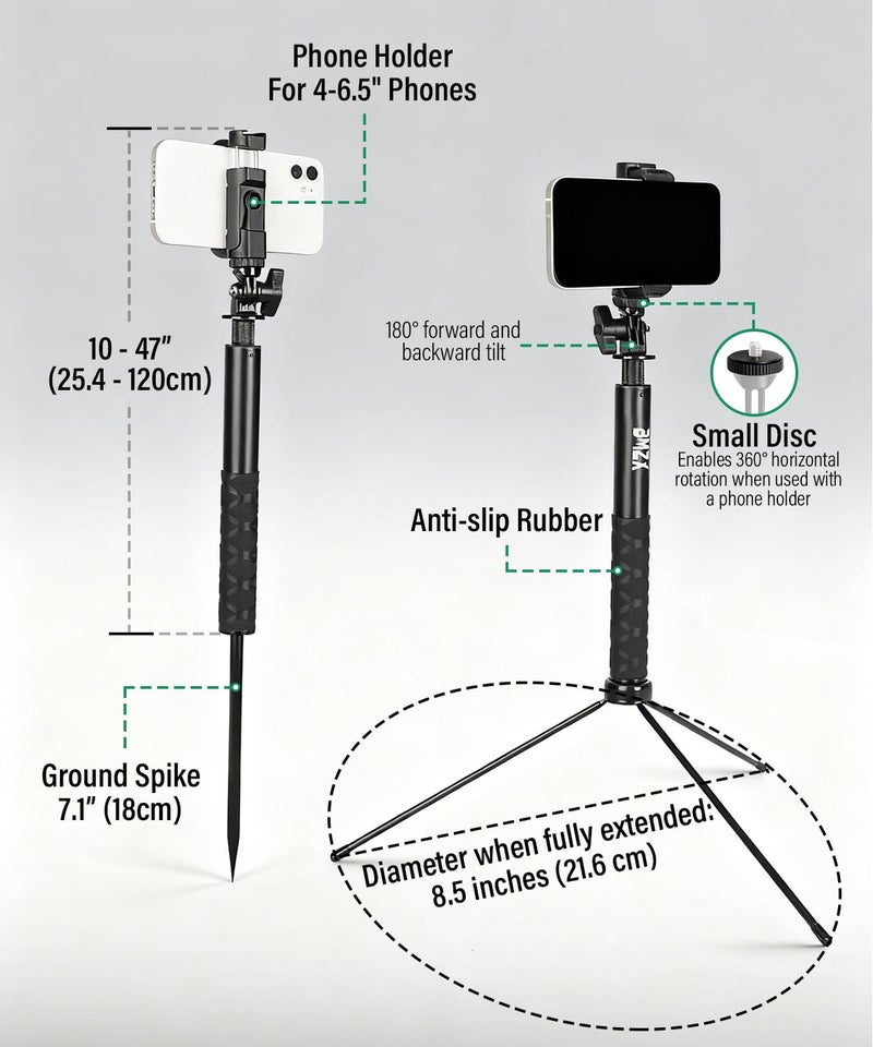 BMZX Golf Tripod Monopod, 47" Selfie Stick for Golf Swing Training & Recording | with Spike, Tripod, Magnetic Phone Holder, 1/4"-20 Screw, Carry Bag | Compatible with iPhones, Android & Cameras - Image 5