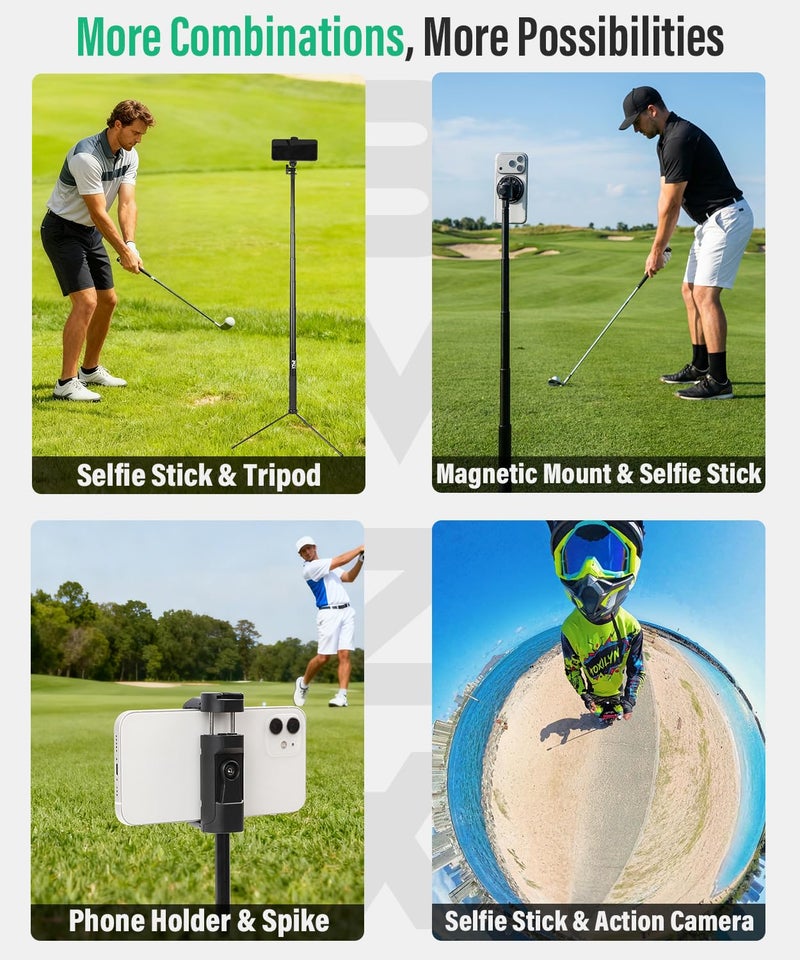 BMZX Golf Tripod Monopod, 47" Selfie Stick for Golf Swing Training & Recording | with Spike, Tripod, Magnetic Phone Holder, 1/4"-20 Screw, Carry Bag | Compatible with iPhones, Android & Cameras - Image 2