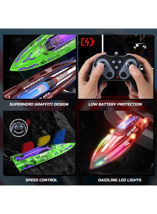 DEERC 2 Pack 13 inch Remote Control Boat for Kids, 4 Batteries, 2.4Ghz RC Racing Boat with LED Lights for Pools and Lakes, Summer Water Toy Gift for Boys 8-12 - Image 4