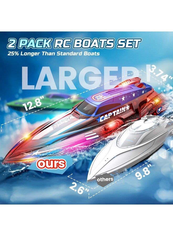 DEERC 2 Pack 13 inch Remote Control Boat for Kids, 4 Batteries, 2.4Ghz RC Racing Boat with LED Lights for Pools and Lakes, Summer Water Toy Gift for Boys 8-12 - Image 2